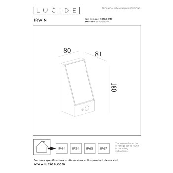 Lucide IRWIN - Nástěnné svítidlo vnitřní/venkovní - LED stmívatelné - 1x2W - IP54 - Senzor Den/Noc - Černá, LUCIDE, TRENDY svítidla