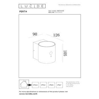 Lucide PERTH - Nástěnné svítidlo vnitřní/venkovní - LED stmívatelné - 1x1W - IP65 - Senzor Den/Noc - Černá, LUCIDE, TRENDY svítidla