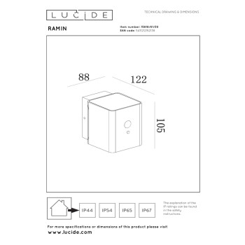 Lucide RAMIN - Nástěnné svítidlo vnitřní/venkovní - LED stmívatelné - 1x1W - IP54 - Senzor Den/Noc - Černá, LUCIDE, TRENDY svítidla