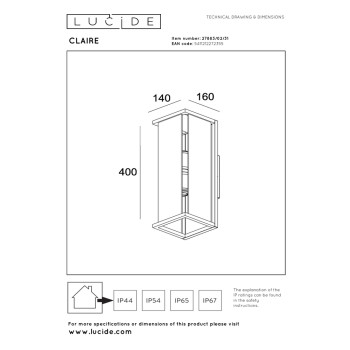 Lucide CLAIRE - Nástěnné svítidlo vnitřní/venkovní - 2xE27 - IP54 - bílé, LUCIDE, TRENDY svítidla
