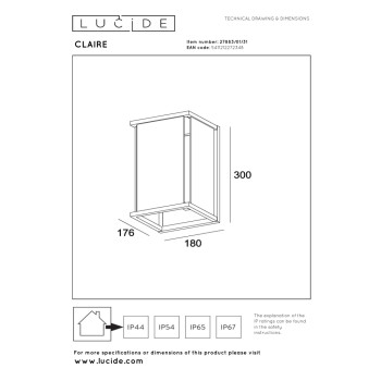 Lucide CLAIRE - Nástěnné svítidlo vnitřní/venkovní - 1xE27 - IP54 - bílé, LUCIDE, TRENDY svítidla