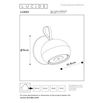 Lucide LUNEX - Dobíjecí nástěnné svítidlo Vnitřní/venkovní - Baterie - IP54 - bílá, LUCIDE, TRENDY svítidla