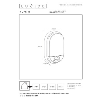 Lucide HUPS IR - Nástěnné světlo Vnitřní/Venkovní - LED - 1x10W 3000K - IP54 - Senzor pohybu & Den/Noc - Bílá, LUCIDE, TRENDY svítidla