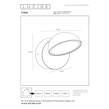 Lucide FINN - Nástěnné svítidlo Vnitřní/Venkovní - LED - IP54 - Senzor Den/Noc - Černá, LUCIDE, TRENDY svítidla
