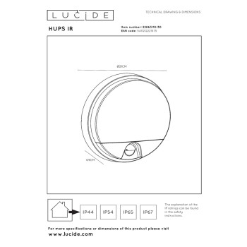 Lucide HUPS IR - Nástěnné světlo Vnitřní/Venkovní - LED - 1x10W 3000K - IP54 - Senzor pohybu & Den/Noc - Černá, LUCIDE, TRENDY svítidla