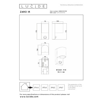 Lucide ZARO IR – Nástěnný reflektor Vnitřní/Venkovní – 1xGU10 – IP65 – se senzorem – černý, LUCIDE, TRENDY svítidla