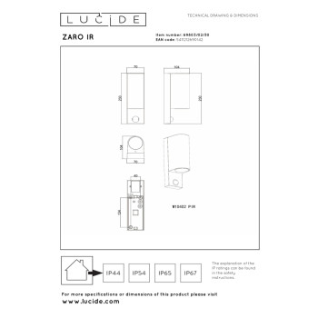 Lucide ZARO IR – Nástěnný reflektor / Nástěnné světlo Vnitřní/Venkovní – 2xGU10 – IP65 – se senzorem – čern, LUCIDE, TRENDY svítidla