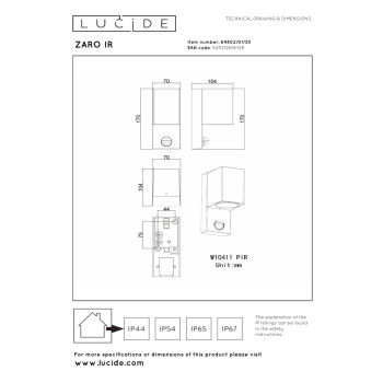 Lucide ZARO IR – Nástěnný reflektor - Vnitřní/Venkovní – 1xGU10 – IP65 – se senzorem – černé, LUCIDE, TRENDY svítidla