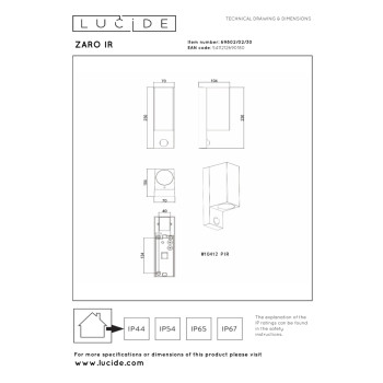 Lucide ZARO IR – Nástěnný reflektor - Vnitřní/Venkovní – 2xGU10 – IP65 – se Senzorem – černé, LUCIDE, TRENDY svítidla