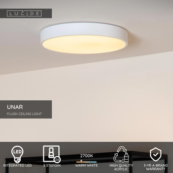 Lucide UNAR stropní LED svítidlo Ø30 cm 1x18W 2700K stmívatelné bílé, LUCIDE, TRENDY svítidla