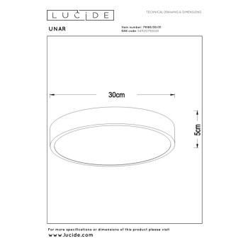 Lucide UNAR stropní LED svítidlo Ø30 cm 1x18W 2700K stmívatelné bílé, LUCIDE, TRENDY svítidla