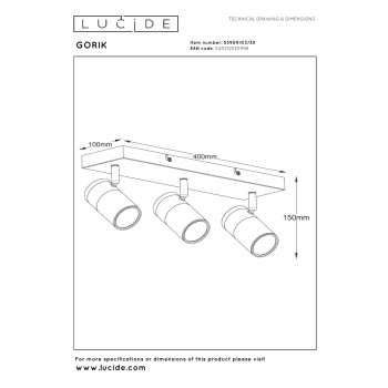 Lucide GORIK - stropní bodové svítidlo - 3xGU10 - černé, LUCIDE, TRENDY svítidla