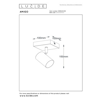Lucide AMIGO - stropní bodové svítidlo / nástěnné svítidlo - 1xGU10 - černé, LUCIDE, TRENDY svítidla