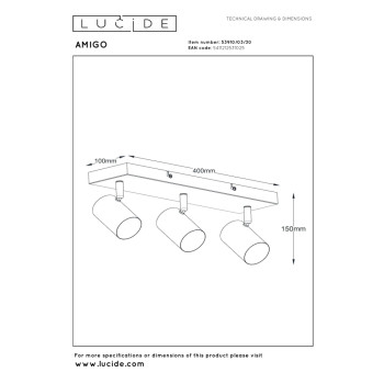 Lucide AMIGO - stropní / nástěnné bodové svítidlo - 3xGU10 - černé, LUCIDE, TRENDY svítidla