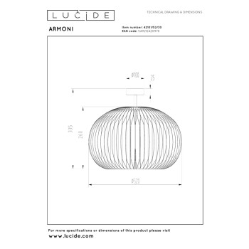 Lucide ARMONI - stropní svítidlo - Ø 52 cm - 1xE27 - černé, LUCIDE, TRENDY svítidla