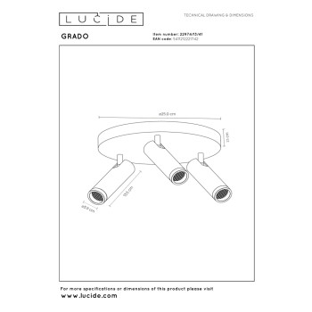 Lucide GRADO - stropní bodové svítidlo - Ø 25 cm - 3xGU10 - krémové, LUCIDE, TRENDY svítidla