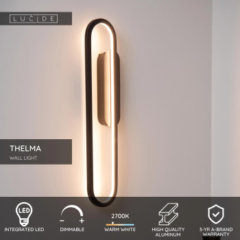 Lucide THELMA - nástěnné svítidlo - LED stmívatelné - 1x24W 2700K - černé, LUCIDE, TRENDY svítidla