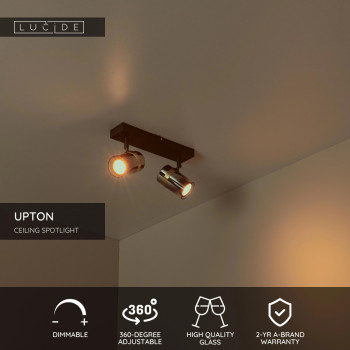 Lucide UPTON - stropní bodové svítidlo - 2xGU10 - černá / kouřově šedá, LUCIDE, TRENDY svítidla