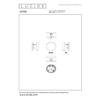Lucide UFOR - nástěnné svítidlo - Ø 12 cm - LED stmívatelné - 1800K/3000K - černé, LUCIDE, TRENDY svítidla