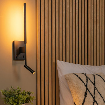 Lucide FINAN - nástěnné svítidlo - LED - USB nabíječka - černé, LUCIDE, TRENDY svítidla