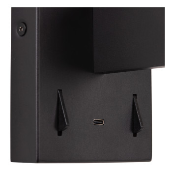 Lucide FINAN - nástěnné svítidlo - LED - USB nabíječka - černé, LUCIDE, TRENDY svítidla