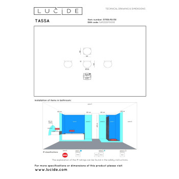 Lucide TASSA - koupelnové stropní svítidlo - Ø 13,5 cm - LED stmívatelné - 1x12W 1800K/3000K - IP40 - černé, LUCIDE, TRENDY svítidla