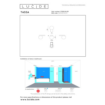 Lucide TASSA - nástěnné koupelnové svítidlo - LED stmívatelné - 1x10W 1800K/3000K - IP44 - černé, LUCIDE, TRENDY svítidla