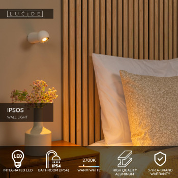 Lucide IPSOS - nástěnné koupelnové svítidlo - LED - 1x6W 2700K - IP54 - bílé, LUCIDE, TRENDY svítidla